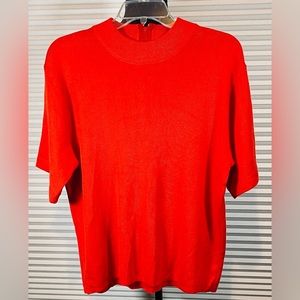 Vintage Lilly of CA Red/Orange Short Sleeve Zip Back Women’s Sweater size Small